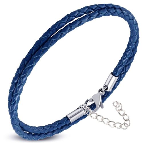 Zense - Bracelet Homme En Cuir Fin Bleu Double Enroulement Et Réglable Zb0379