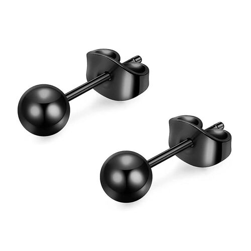 Zense - Boucles D'oreilles Homme Boule Noire Acier Inoxydable Ze0027