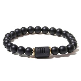 Zense - Bracelet Zodiaque Noir Scorpion Étirable Homme Avec Perles Onyx Zb0388