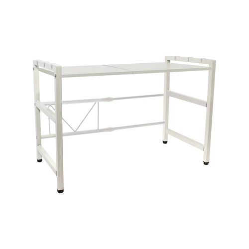 Todeco Support De Four À Micro-Ondes Extensible, Etagere Rangement Cuisine Four À Micro Ondes, Multifonction Meuble De Rangement En Métal, Avec 6 Crochets Charge 25 Kg,(36-60) X36 X44 Cm, Blanc