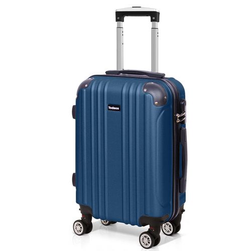 Todeco Valise Cabine 55cm, Valise à Main légère avec Coque Rigide, Valise de Voyage, Rigide e Légère ABS, avec 4 Doubles Roues, 55x35x22cm, Bleu Foncé