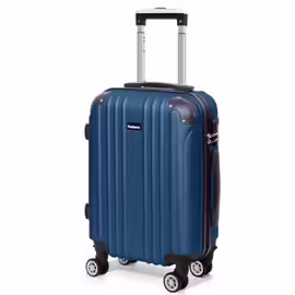 Todeco Valise Cabine 55cm, Valise à Main légère avec Coque Rigide, Valise de Voyage, Rigide e Légère ABS, avec 4 Doubles Roues, 55x35x22cm, Bleu Foncé