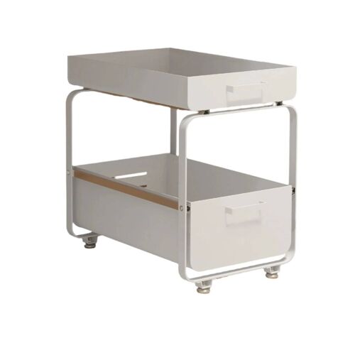 Todeco Étagère de Rangement Sous évier, Organisateur de Cuisine à 2 Niveaux Rangement Sous évier, Coulissant Organiseur pour Cuisine Armoire Salle de Bain, Acier au carbone (Blanc)