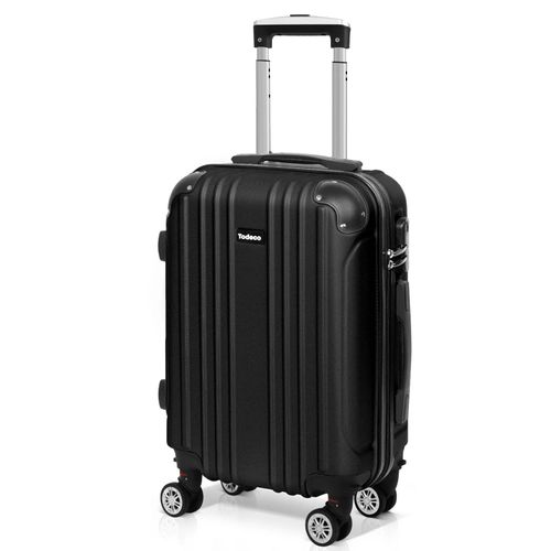 Todeco Valise cabine 55cm, valise à main légère avec coque rigide, valise de voyage, rigide e légère abs, avec 4 doubles roues, 55x35x22cm, noir