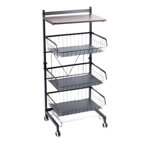 Todeco Panier De Fruits Et Legumes Avec Roues, Étagère À Légumes Pour Cuisine, 4 Niveaux Avec Planche, Chariot De Rangement Avec Roulettes Verrouillables Et Plateau, Pour Cuisine, Fruits, Légumes