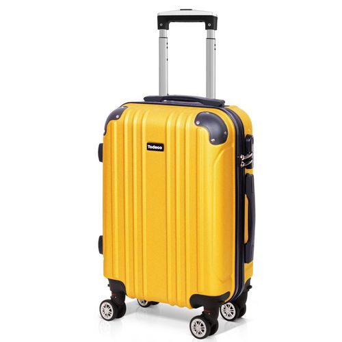Todeco Valise Cabine 55cm, Valise à Main légère avec Coque Rigide, Valise de Voyage, Rigide e Légère ABS, avec 4 Doubles Roues, Jaune Citron