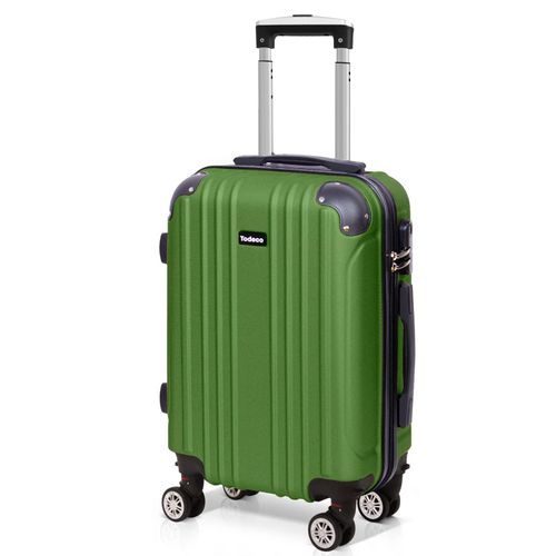 Todeco Valise Cabine 55cm, Valise à Main légère avec Coque Rigide, Valise de Voyage, Rigide e Légère ABS, avec 4 Doubles Roues, 55x35x22cm, Vert Olive