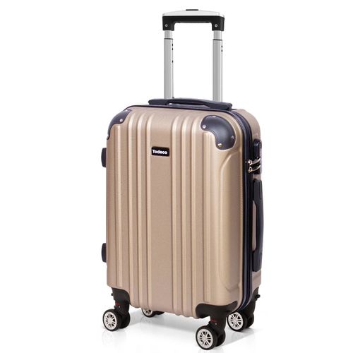 Todeco Valise Cabine 55cm, Valise à Main légère avec Coque Rigide, Valise de Voyage, Rigide e Légère ABS, avec 4 Doubles Roues, 55x35x22cm, Champagne