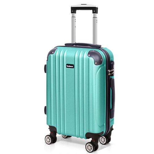Todeco Valise Cabine 55cm, Valise à Main légère avec Coque Rigide, Valise de Voyage, Rigide e Légère ABS, avec 4 Doubles Roues, Vert Pin Clair