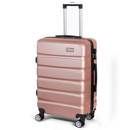 Todeco Valise Moyenne Taille 67cm, Rigide e Légère ABS+PC Valise à Main légère avec Coque Rigide, Valise de Voyage, avec 4 Doubles Roues, 67×44×25cm, Or Rose