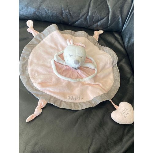 Doudou plat Souris Lilibelle coeur « little amour » rose et gris SAUTHON 28cm