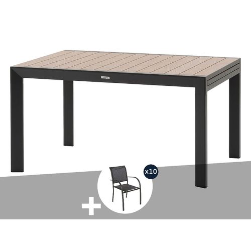Table De Jardin Rectangulaire Extensible Coulissante Evasion 8/10 Places Effet Bois + 10 Fauteuils Piazza - Hespéride