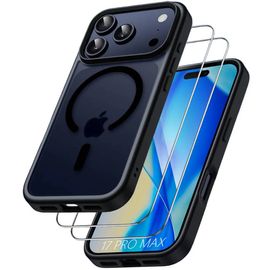 Coque + 2 Verres Trempés pour iPhone 17 Pro Max, Hybride Anti-Rayures Antichoc avec Cercle Magnétique - Noir - E.F.CONNECTION