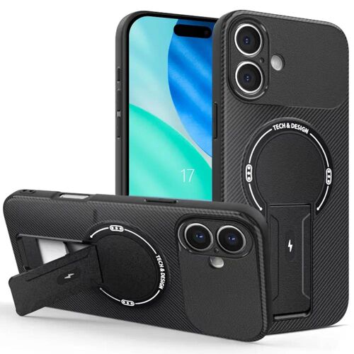 Coque pour iPhone 17, Protection Fibre de Carbone avec Support et Cercle Magnétique - Noir - E.F.CONNECTION