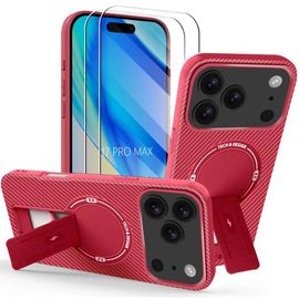 Coque + 2 Verres Trempés Pour Iphone 17 Pro Max, Protection Avec Cercle Magnétique Et Support - Rouge - E.F.Connection