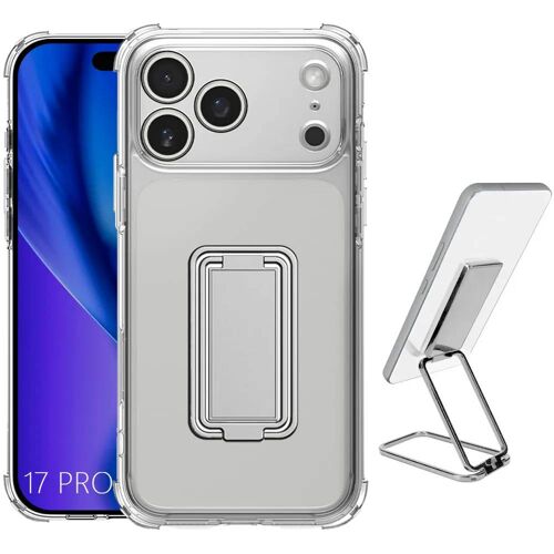 Coque pour iPhone 17 Pro, Silicone Slim Transparent avec Support Pliable Argenté - E.F.CONNECTION
