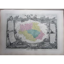36 Gers Carte Département Gravure Levasseur Atlas 1861 -