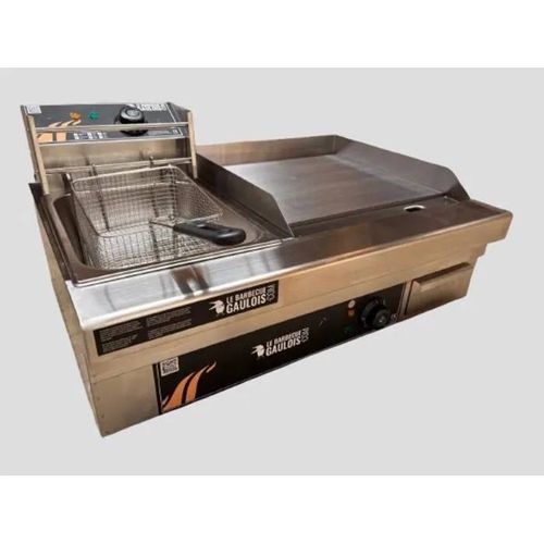 Barbecue Plancha Electrique - LE BARBECUE GAULOIS - 4400W - Friteuse Professionnelle - Inox - 40x35cm