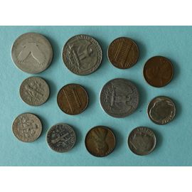 Lot De 12 Pièces Etats-Unis. 1 Dime (1951, 1966, 1967, 1969, 2000), 1 Cent (1955, 1965, 1966, 1975), 1 Quarter (1941, 1971) Et 1 Quarter Dollar ?