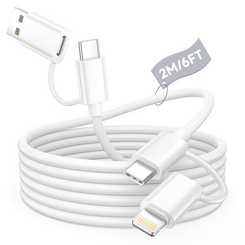 KALANKA-Cable iPhone Charge Rapide 2M, 4-en-1 Câble Multi USB avec Câble Lightning/Cable USB C, câble USBC usb Cordon Telephone Portable Fil Chargeur pour Apple iPhone 17/16/15/14/13/12/X,iPad,Samsun