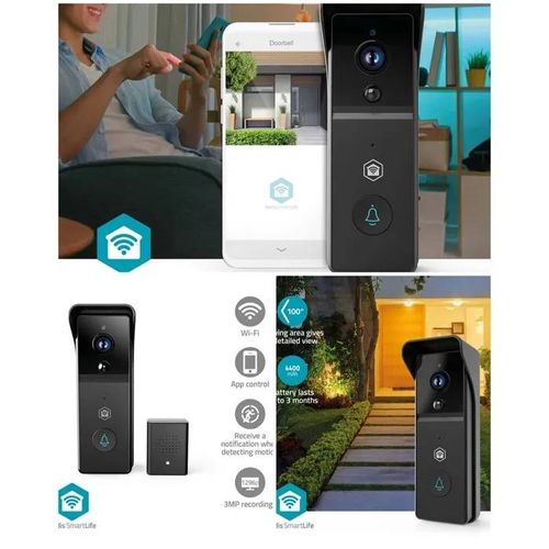 Vidéophone WIFI Alimenté par pile 3MP Full HD 1296p microSD- IP44 Avec capteur de mouvement- Vision nocturne