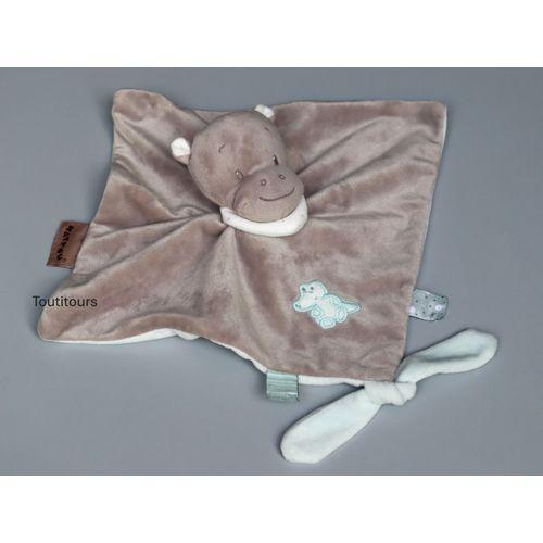 Doudou hippopotame plat gris bleu Nattou