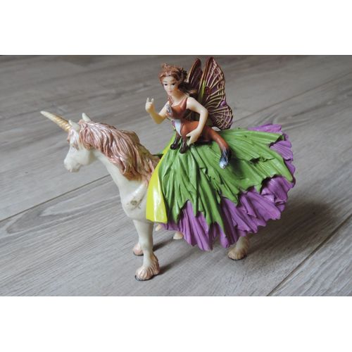 FIGURINES PAPO « LE MONDE ENCHANTE » : FIGURINE ELFE CAVALIERE AU RENARD ET SA LICORNE MAGIQUE