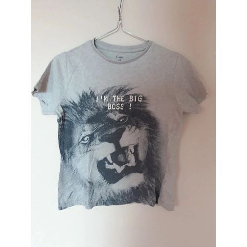 T-Shirt Gris Tête De Lion Garçon 10 Ans