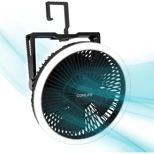 Ventilateur de camping portable avec lampe LED - autonomie 10000 mAh, idéal pour l'extérieur!