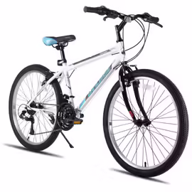 Vélo Vtt 24 Pouces 21 Vitesses Hiland Acier Hi-Ten Homme Femme Sport Blanc