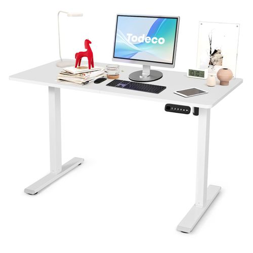 Todeco Bureau Assis Debout Électrique 120 X 60 Cm, Bureau Réglable En Hauteur Avec 4 Hauteurs De Mémoire, Système Anti-Collision Et Sécurité Enfant