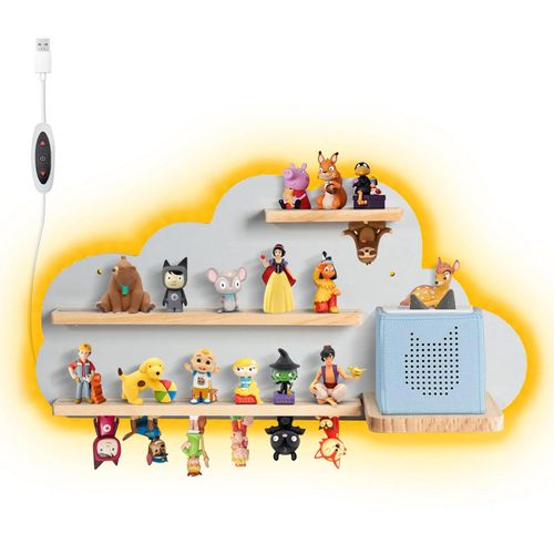 Todeco Étagère Magnétique, Pour Tonie Box Et Tonies, Avec Bande Lumineuse Led, Jusqu'à 15-20 Tonies, Murale Étagère Pour Boîte À Musique Pour Enfant, Nuage Gris