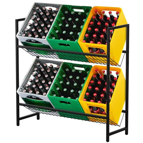 Todeco Étagère à Boissons avec Support en Treillis métallique, Réglable en Hauteur, Support de Caisse de Boisson pour 6-8 caisses avec Pieds réglables