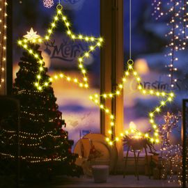 Lot de 2 étoiles lumineuses LED pour fenêtre - Fonctionne avec piles - Avec minuterie - Étanche - Pour décoration de Noël