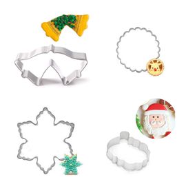 Lot De 4 Emporte-Pièces Noël En Acier Inoxydable, Père Noël, Cloches, Flocon De Neige, Rond, Fabrication De Biscuits