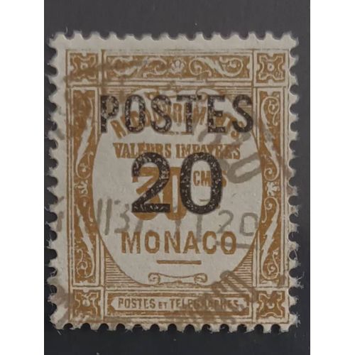 R85 - Oblitéré Monaco N°143 - Année 1937 -- Timbre Taxe : Surcharge De 20c Sur 30c Bistre --.
