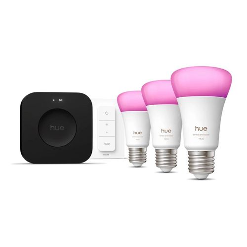 Kit De Démarrage Philips : Trois Ampoules Connectées E27 + Dimmer Switch + Hue Bridge Pro