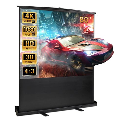 TODECO Ecran de Projection Portable 80 Pouces, Ecran de Projection sur Pied, 163 x 123 cm, Matériau: Toile blanche, Alliage en aluminium