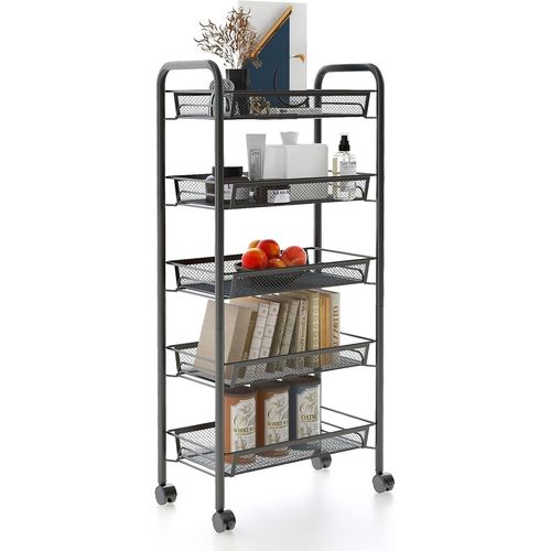Todeco Chariots De Service, Desserte À Roulettes, 5 Niveaux, 105,5 X 45 X 26 Cm, Noir, Matériau: Fer