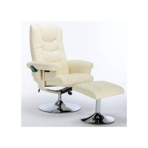 Fauteuil De Massage Rembourré En Pu Avec Repose-Pieds, Équipé D'un Repose-Pieds Avec Mécanisme De Massage À Cinq Points, Beige