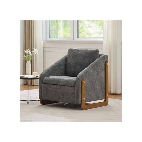 Fauteuil, Fauteuil D'appoint Pour Salon, Fauteuil Contemporain En Bois Avec Coussin De Dossier, Revêtement En Velours Gris