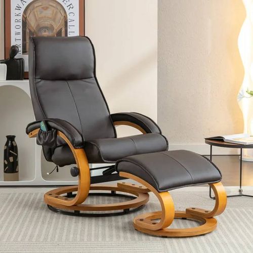 Fauteuil De Massage Avec Rembourrage Souple En Pu Et Repose-Pieds, Mécanisme De Massage À 5 Points, Marron