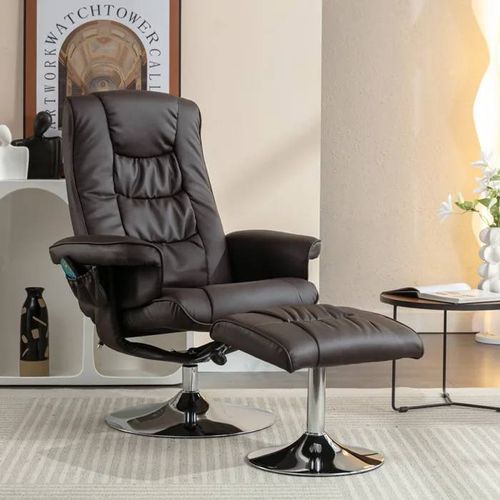 Fauteuil De Massage Avec Rembourrage En Pu Et Repose-Pieds, Équipé D'un Mécanisme De Massage À 5 Points, Marron.