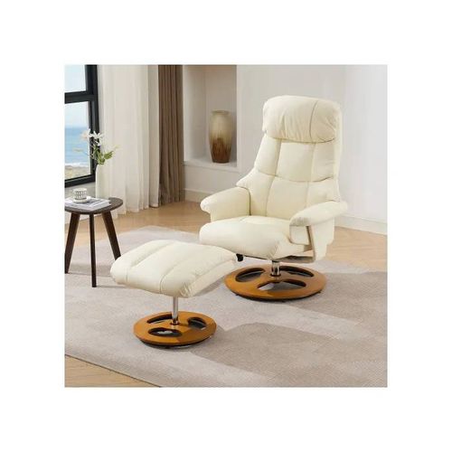 Fauteuil Relax Confortable Avec Fonction Massage Et Chauffage, Fonction Inclinable Et Repose-Pieds, Pivotant À 360°, Tissu Pu Blanc