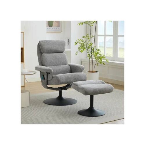 Fauteuil inclinable avec fonction d'inclinaison et fonction de massage à cinq points, pivotant à 360 degrés, tissu velours gris