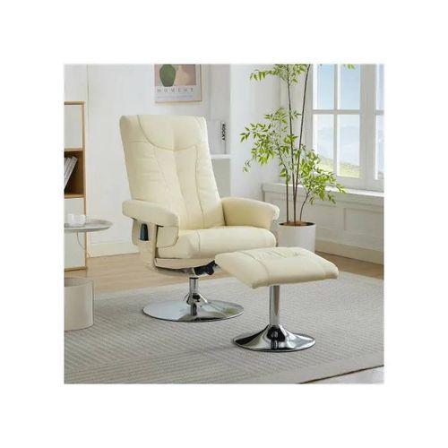 Fauteuil Tv Avec Fonction Chauffante Électrique Et Repose-Pieds, Pivotant À 360 Degrés, Tissu Pu Beige