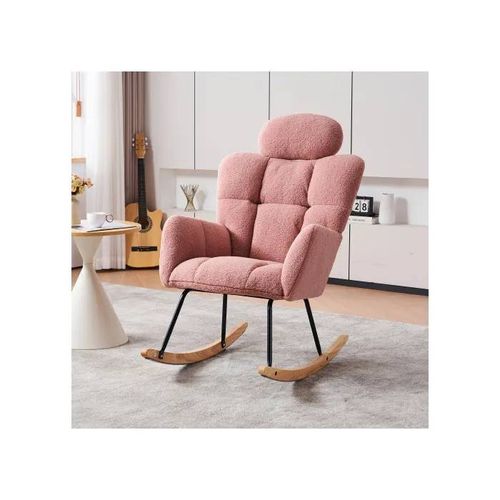 Fauteuil À Bascule, Tissu Peluche Doux, Tufté, Assise Rembourrée Pour Salon Et Chambre À Coucher, Rose