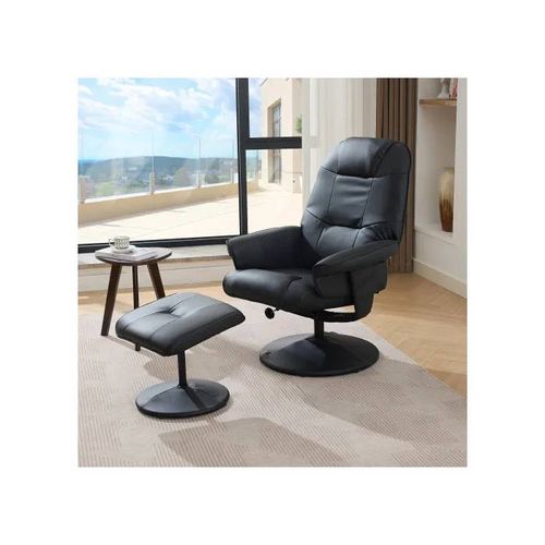 Fauteuil De Massage Avec Fonction Inclinable, Chauffage Et Repose-Pieds, Fauteuil Tv Relax En Tissu Pu, Rotation À 360°, Noir