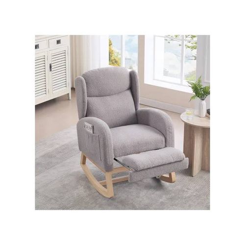 Fauteuil À Structure En Bois Avec Repose-Pieds Réglable Et Dossier Haut, Fauteuil Décoratif Pour Chambre À Coucher Et Salon, Gris