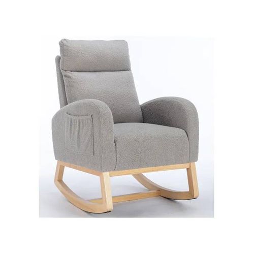 Fauteuil À Bascule, Mid Century Modern, Tissu Peluche, Rembourré, Assise Rembourrée, Pour Salon Et Chambre À Coucher, Gris Clair